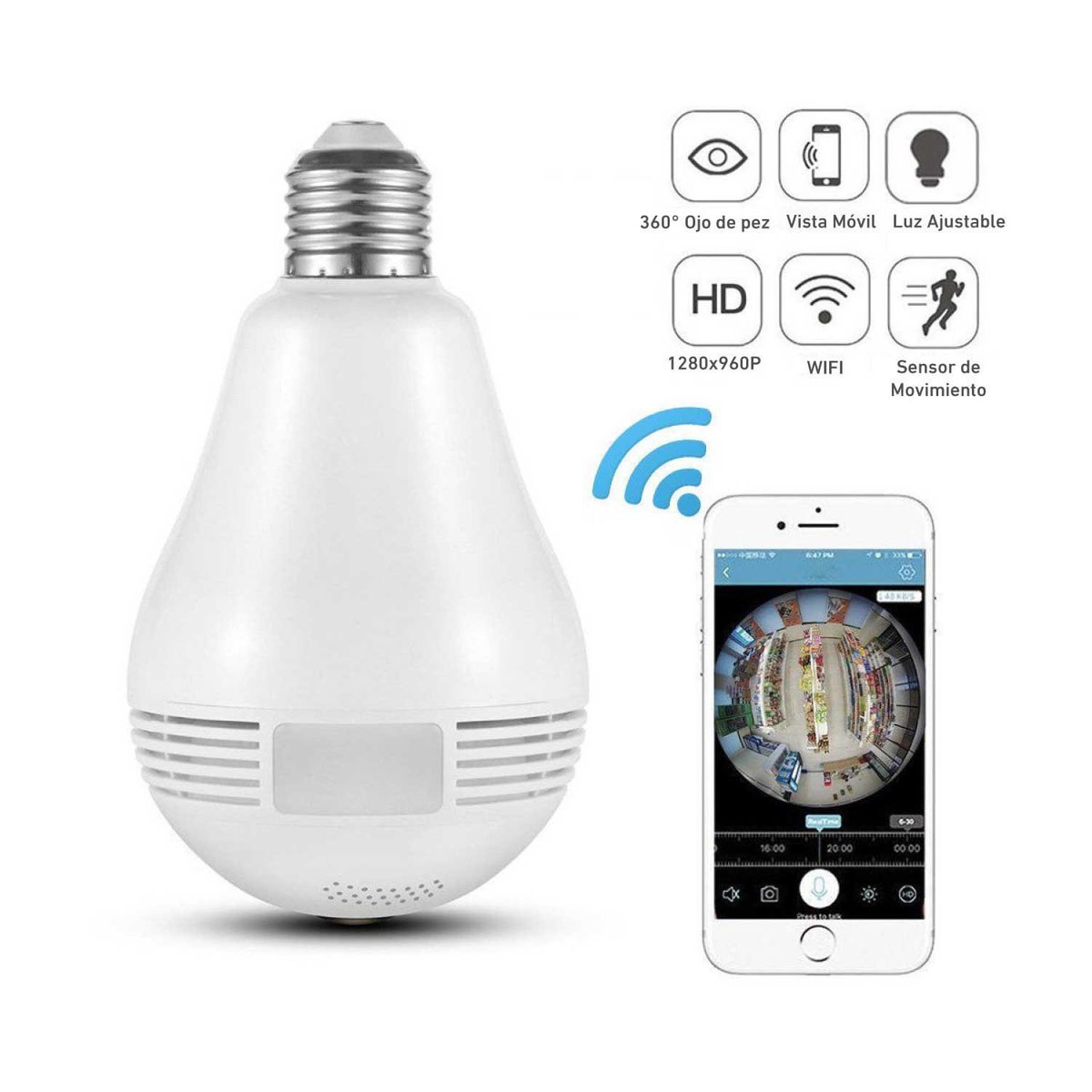 ITELSISTEM - Foco Camara Espia 360 wifi vigilancia Itelsistem