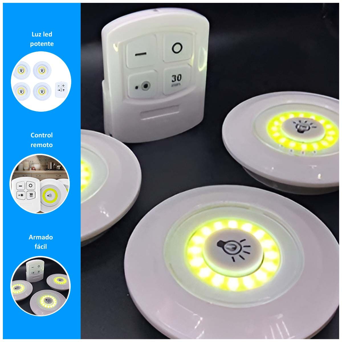 GENERICO - Set de 3 Luces LED con Control Remoto Inalámbrico