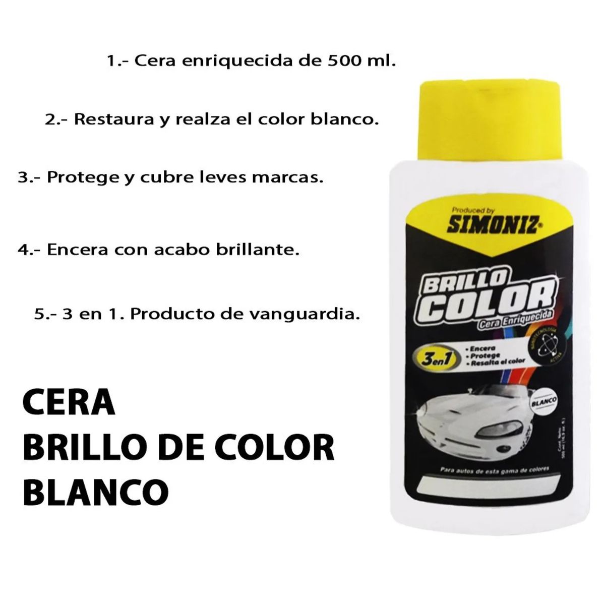 SIMONIZ - Cera Simoniz Líquida 500ML 3 En 1 Blanco