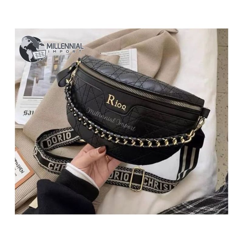 Cartera Canguro Negra de Mujer en Cuero PU Elegante GENERICO