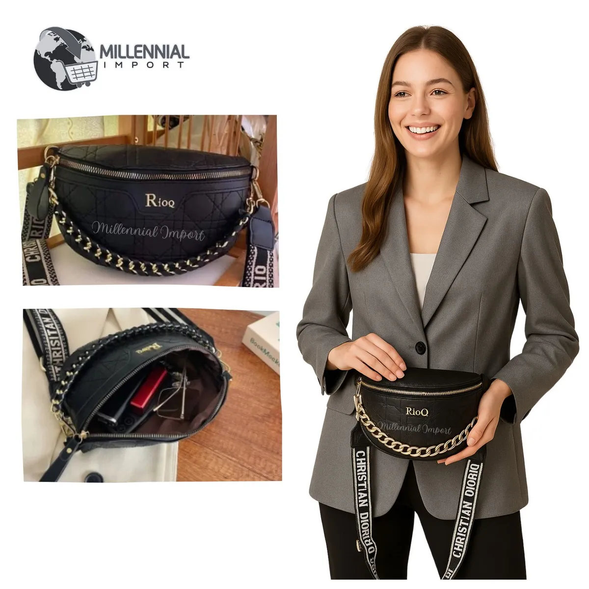 GENERICO - Cartera Cruzada Bolso tipo Canguro para Mujer Cuero PU