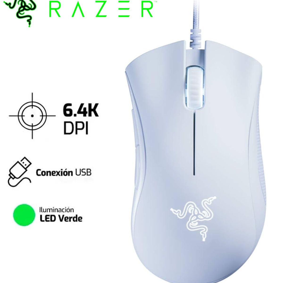 RAZER - MOUSE RAZER DEATHADDER ESSENTIAL 6400 DPI SWITCH MECHANICAL WHITE