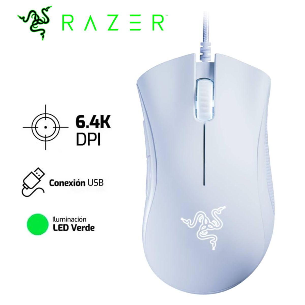 RAZER - MOUSE RAZER DEATHADDER ESSENTIAL 6400 DPI SWITCH MECHANICAL WHITE