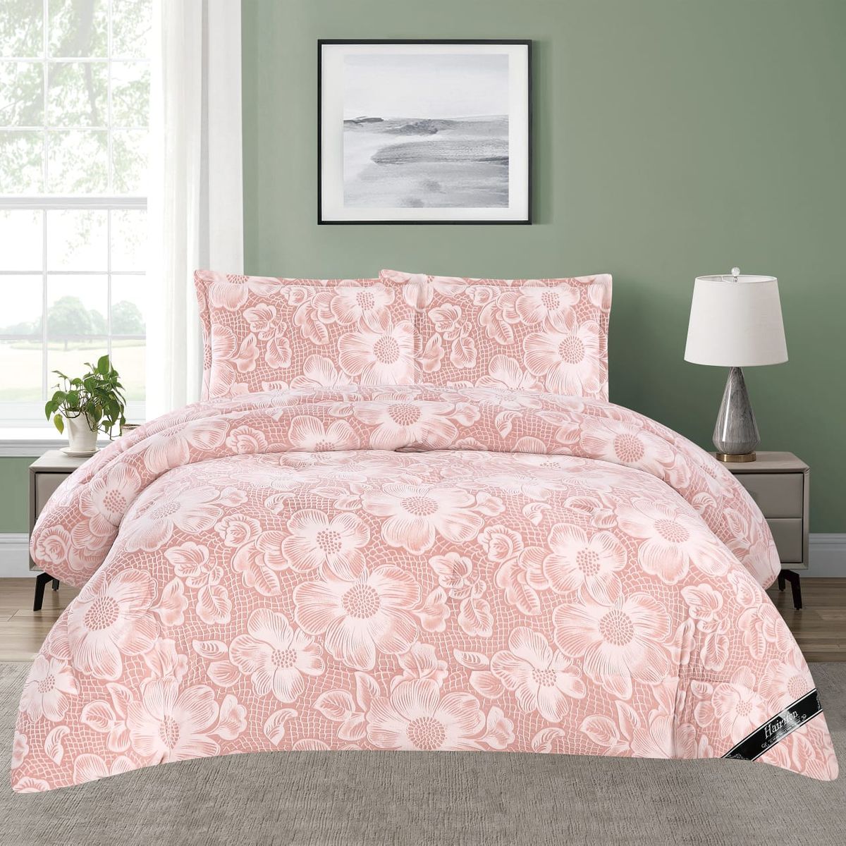 GENERICO - JUEGO DE CAMA INVIERNO HAIRIFON 2 PLAZAS - ESTAMPADO ROSADO