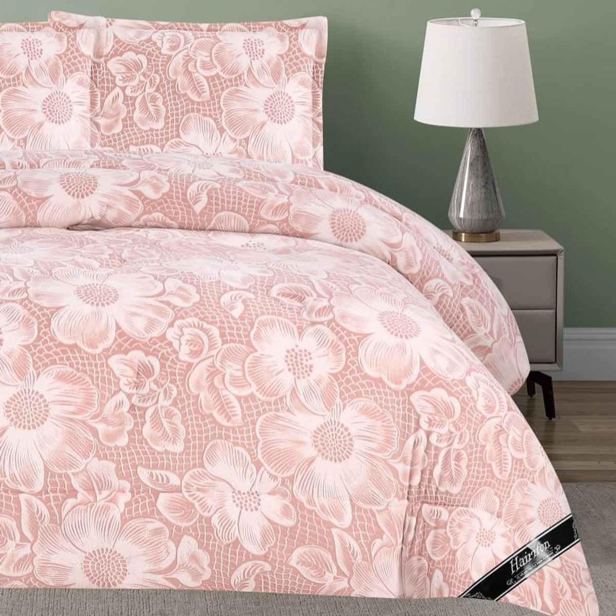 GENERICO - JUEGO DE CAMA INVIERNO HAIRIFON 2 PLAZAS - ESTAMPADO ROSADO