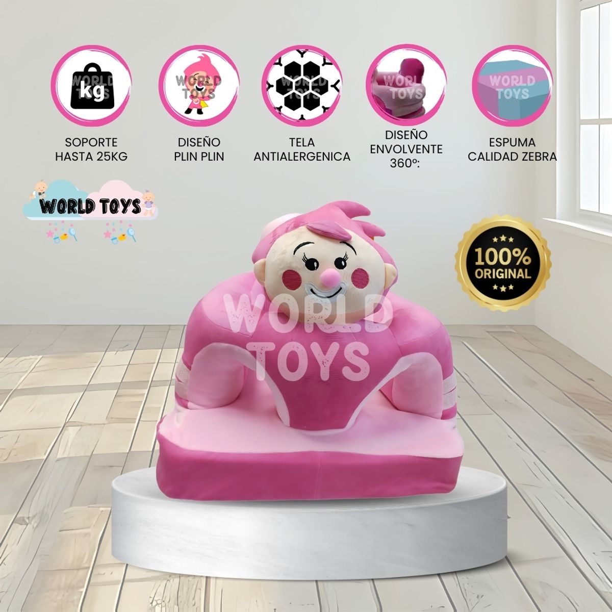 BABY - Asiento de Apoyo para Bebés «PLIN PLIN» Premium Pink