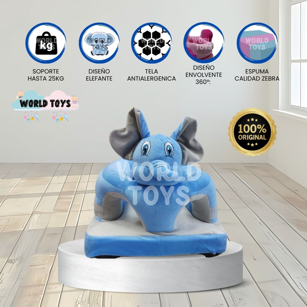 BABY - Asiento de Apoyo para Bebés «ELEPHANT» Premium Light Blue