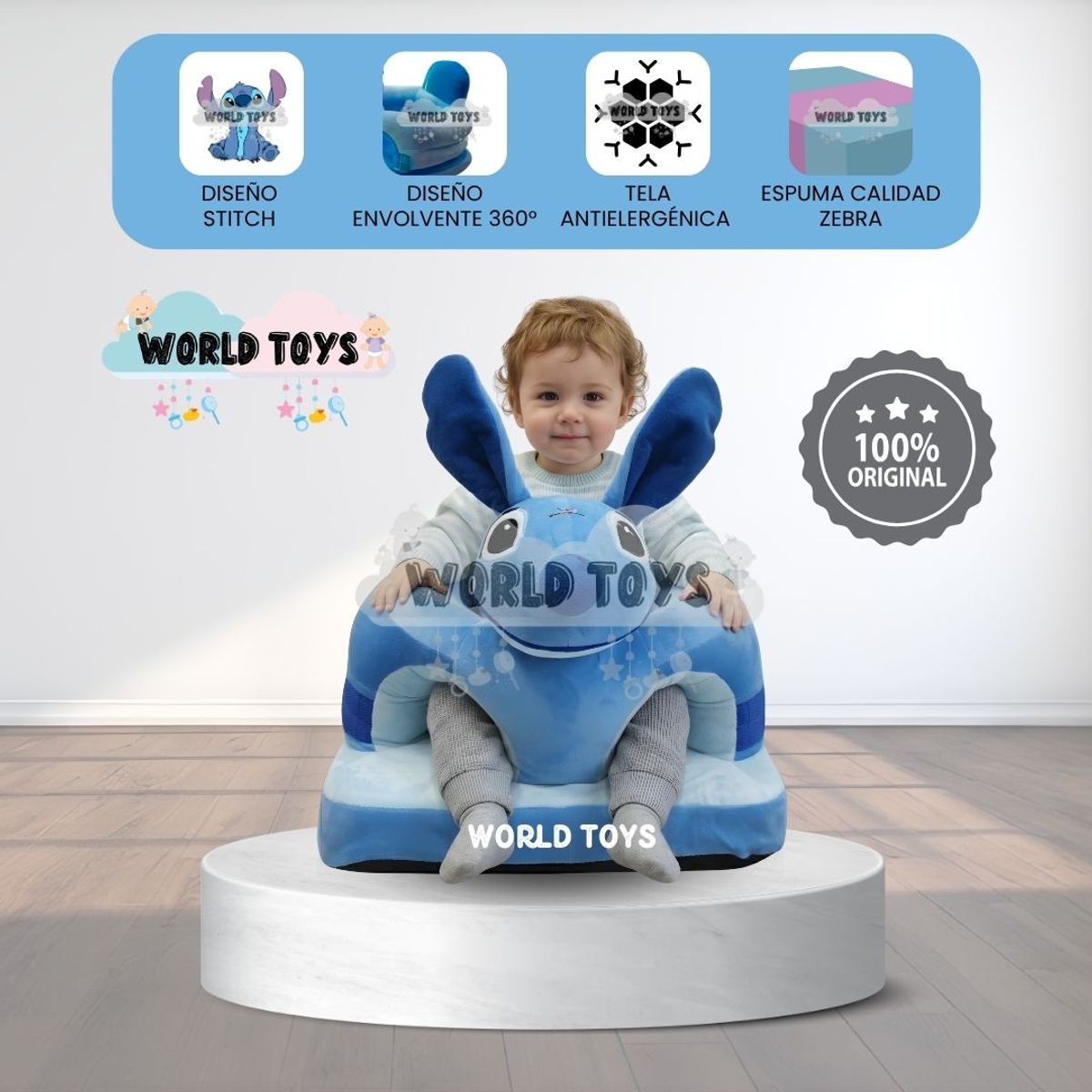 Baby - Asiento de Apoyo para Bebés «STICH» Colección Exclusiva Light Blue