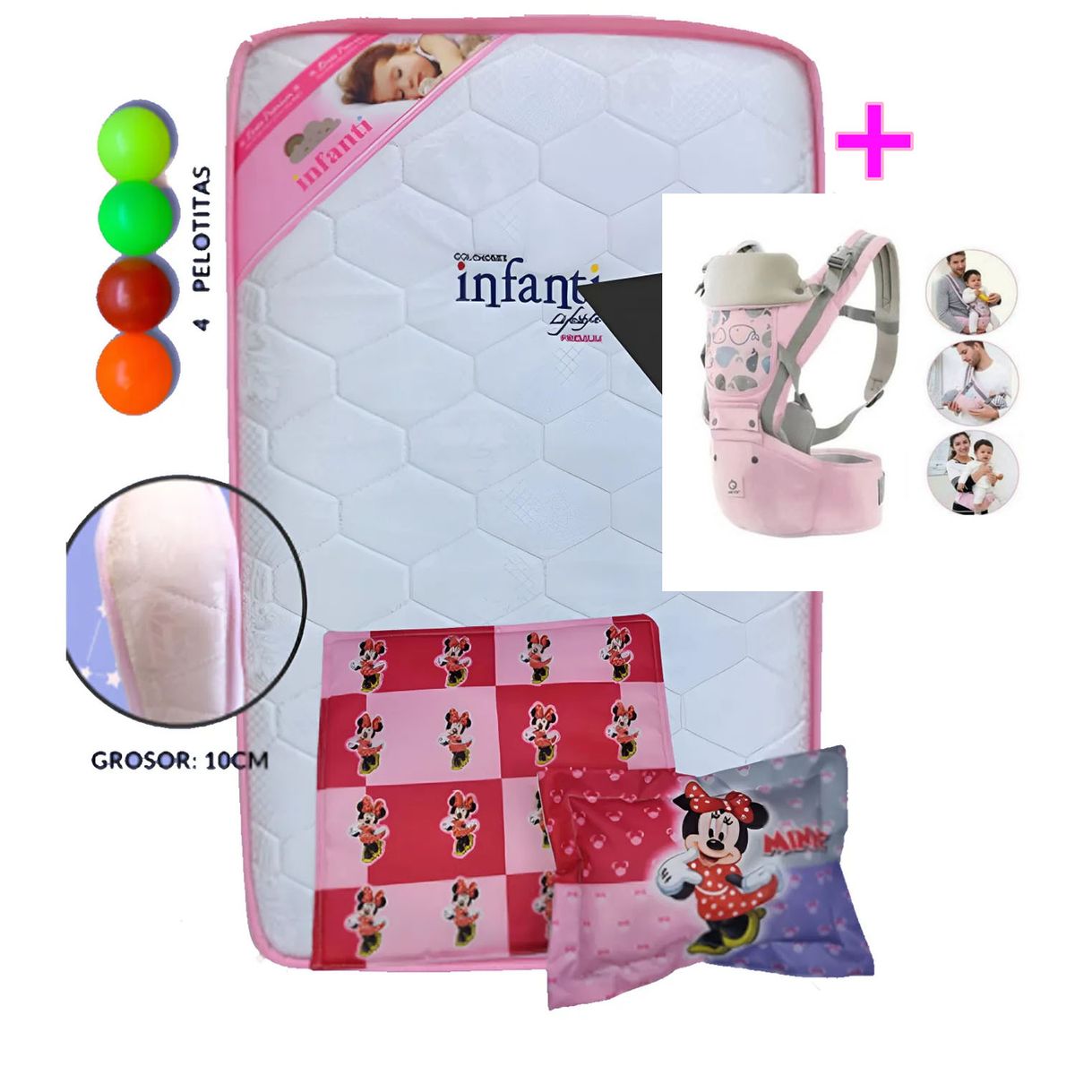 GENERICO - Colchón de Bebe para Cunas Pack and Play Rosado+ Canguro