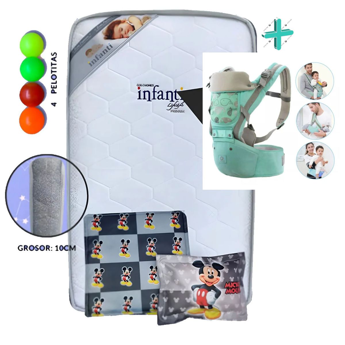 GENERICO - Colchón de Bebe para Cunas Pack and Play Gris +Canguro