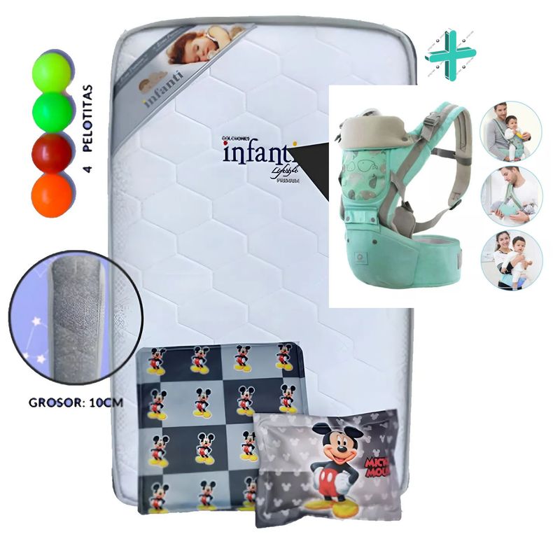 GENERICO - Colchón de Bebe para Cunas Pack and Play Gris +Canguro