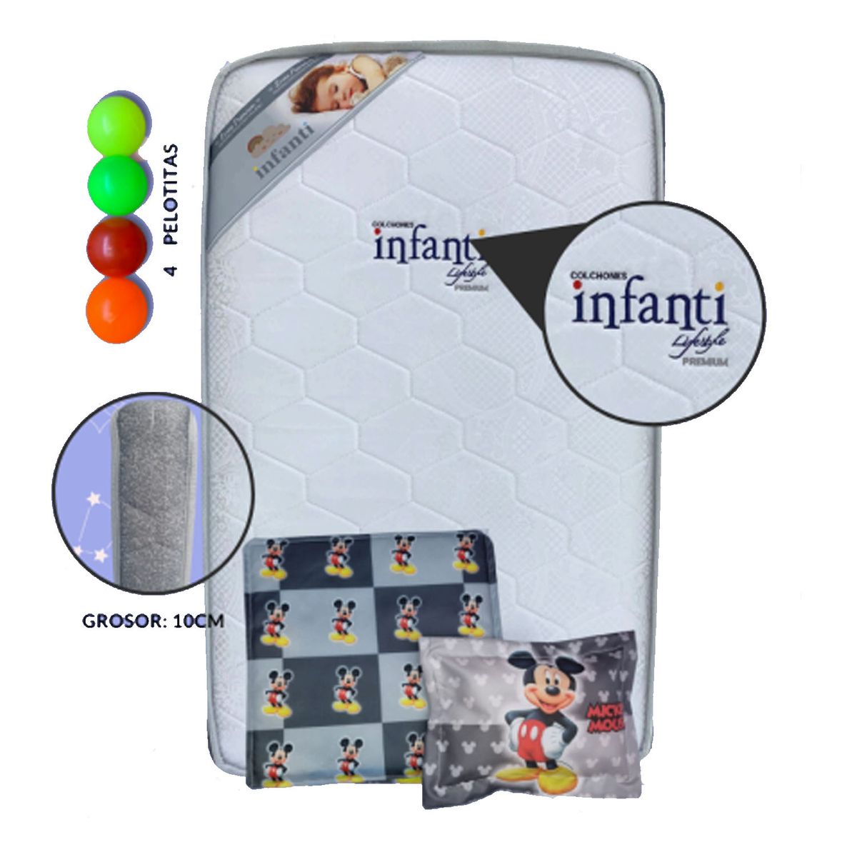 GENERICO - Colchón de Bebe para Cunas Pack and Play Gris +Canguro