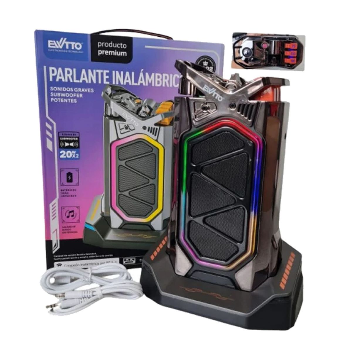 EWTTO - Parlante Gamer EW-P116B Bluetooth  Sonido  Potente  20w RGB