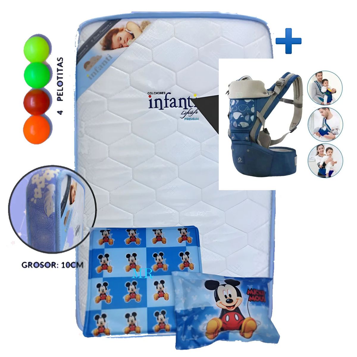 GENERICO - Colchón de Bebe para Cunas Pack and Play Celeste +Canguro