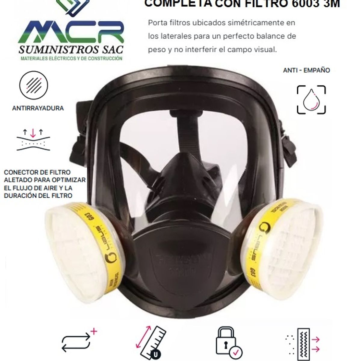 GENERICO - MASCARA RESPIRADOR DE CARA COMPLETA CON 2 FILTRO 6003