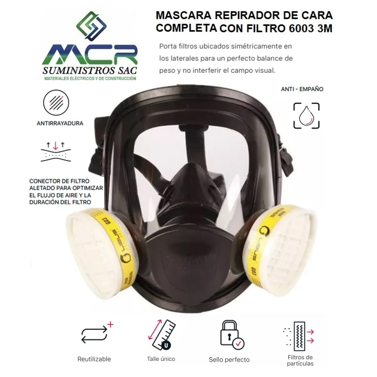 GENERICO - MASCARA RESPIRADOR DE CARA COMPLETA CON 2 FILTRO 6003