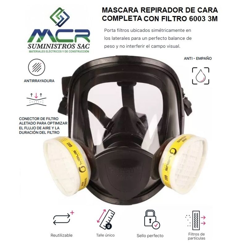 GENERICO - MASCARA RESPIRADOR DE CARA COMPLETA CON 2 FILTRO 6003 3M