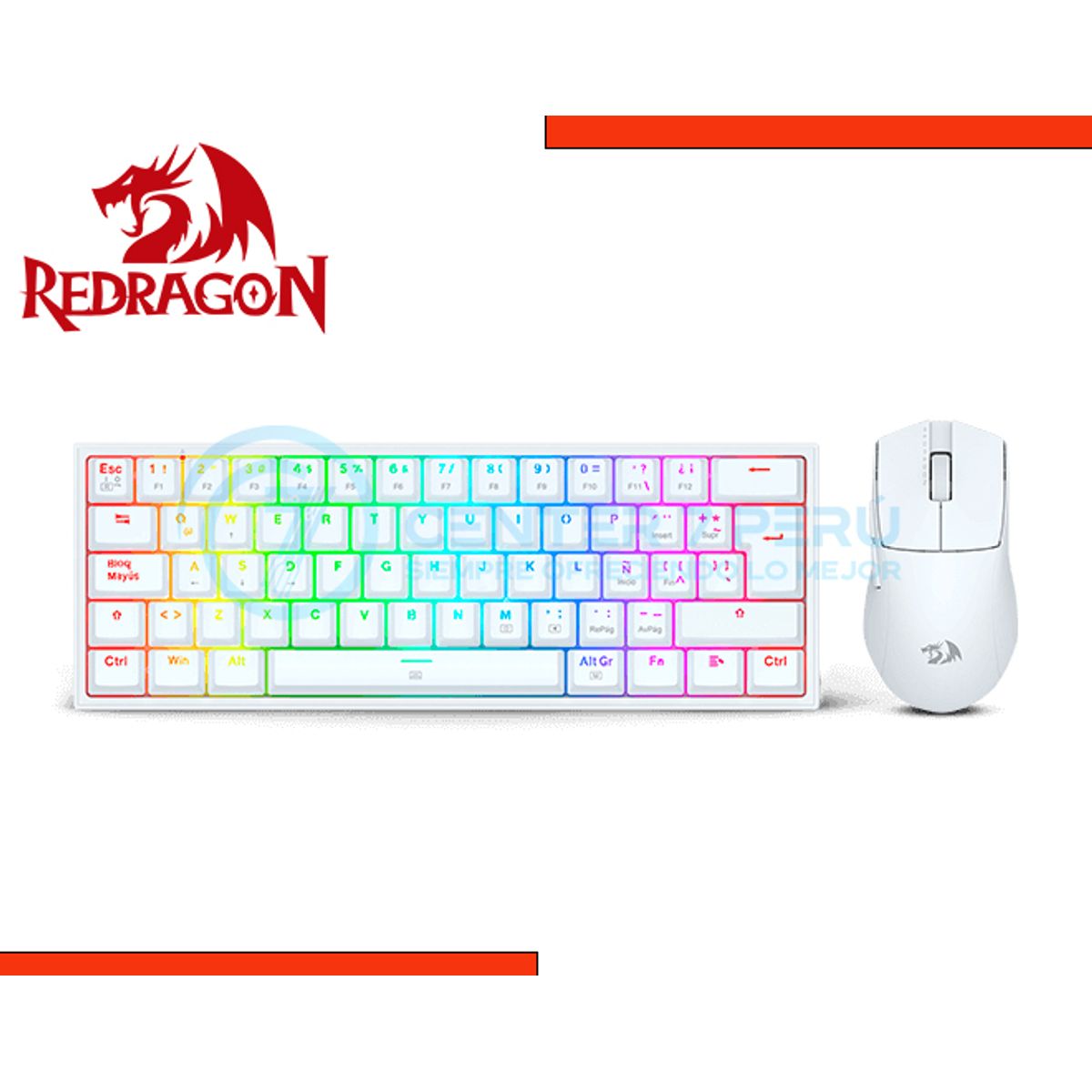 REDRAGON - Combo Redragon S143 Teclado K617RGB FIZZ SP + Mouse M724 White