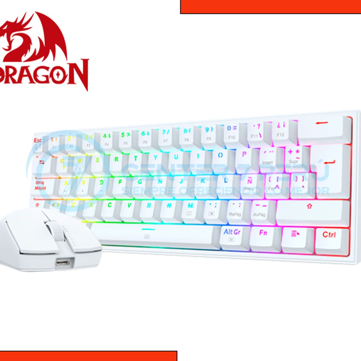 REDRAGON - Combo Redragon S143 Teclado K617RGB FIZZ SP + Mouse M724 White