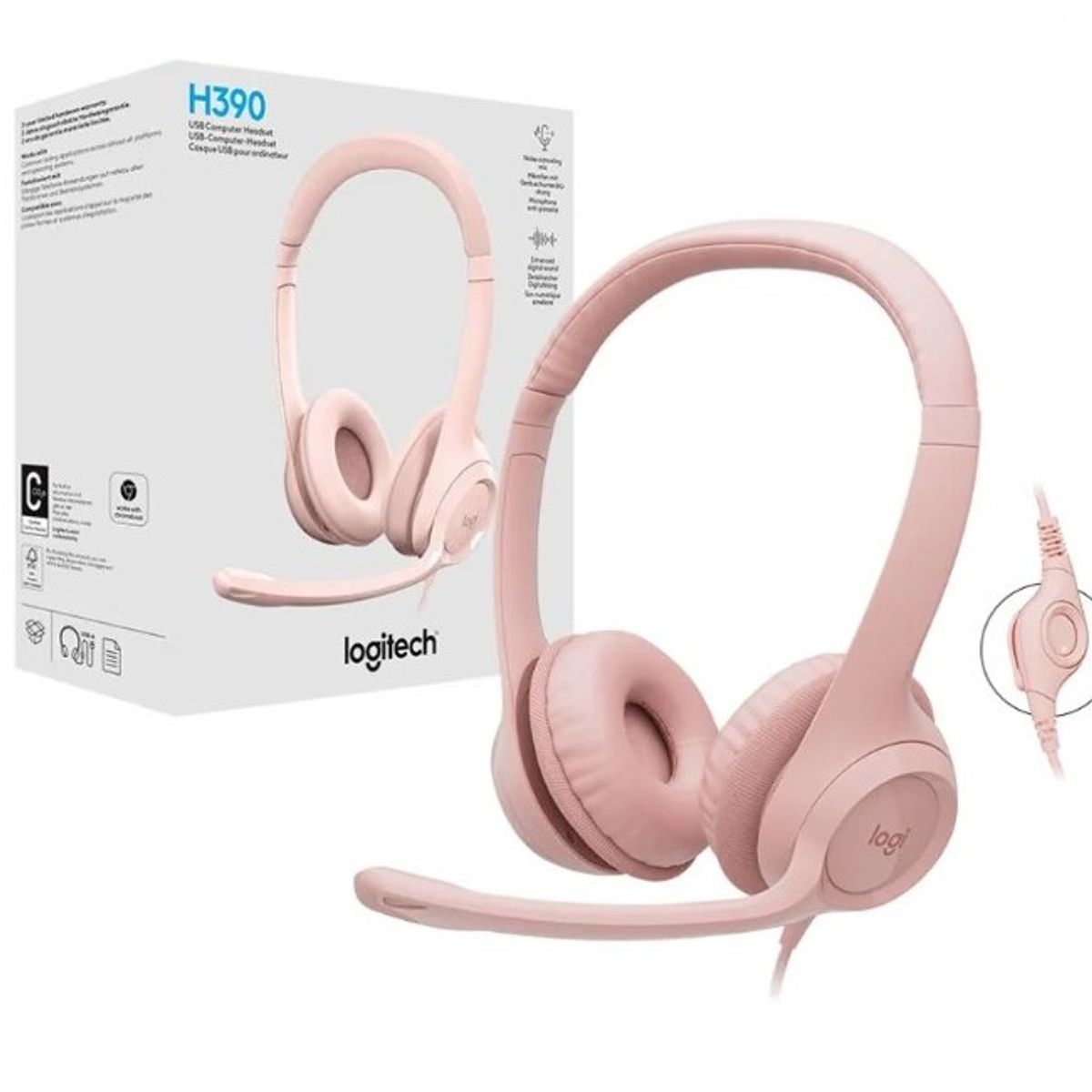 LOGITECH - Audífono Micrófono Logitech H390 Usb Rose