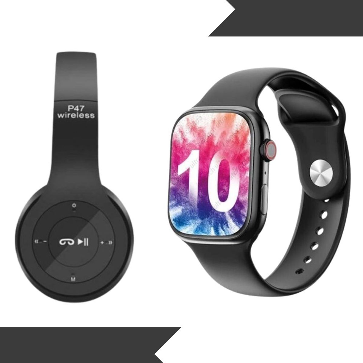 GENERICO - Audifonos P47 más Negro Smartwatch i10 pro max Negro