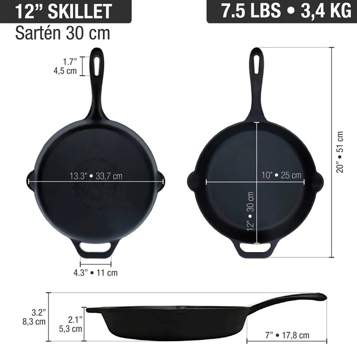 VICTORIA - SARTEN DE HIERRO FUNDIDO VICTORIA 30 CM (20") PRECURADO