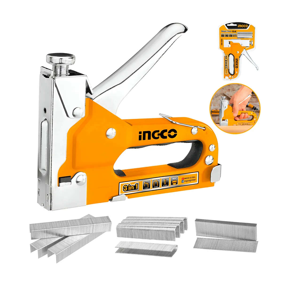INGCO TOOLS - ENGRAPADORA CLAVADORA 3 EN 1 GRAPADORA + 3600 GRAPAS INGCO