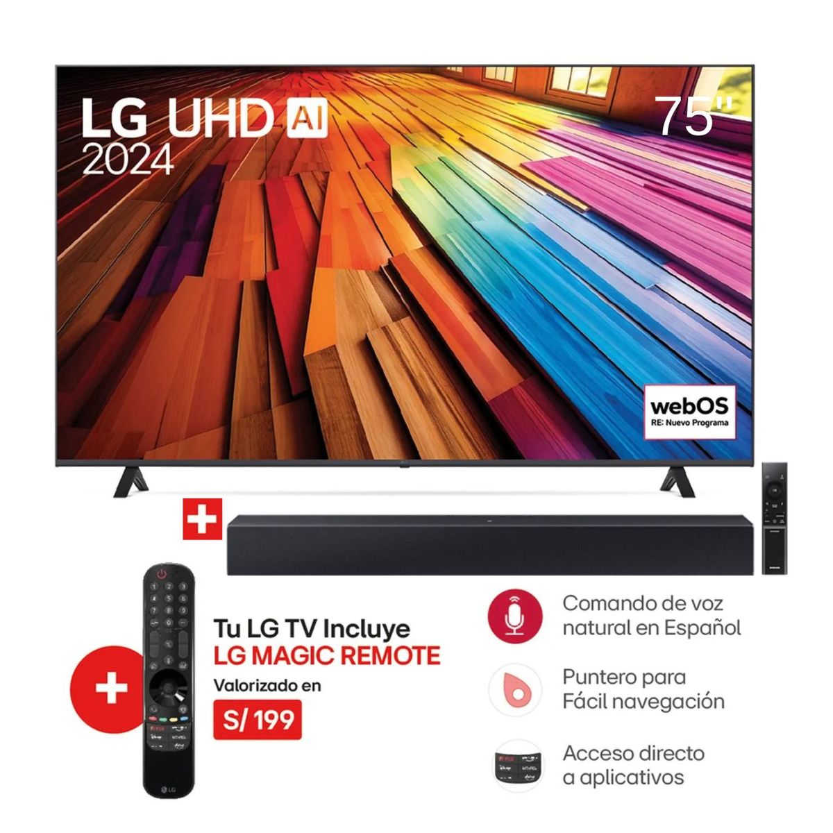 LG - Televisor LG 75 LED UHD 4K Thinq Ai 75UT8050PSB + Soundbar HW-B400F (2024)