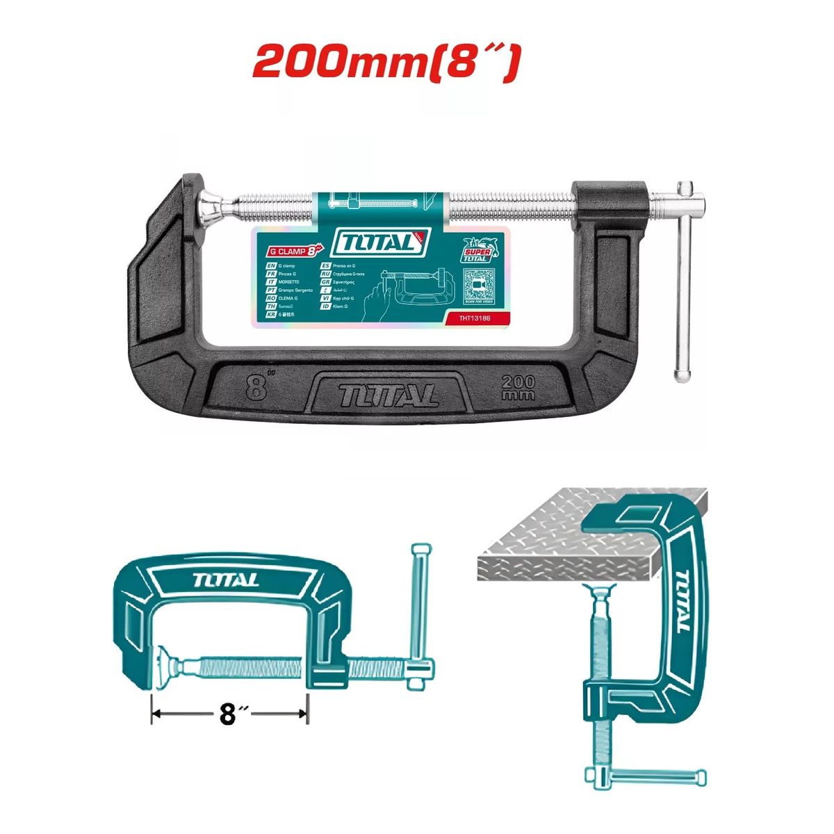 TOTAL TOOLS - Prensa Tipo C 8 Pulgadas  200mm Total Tools  - THT13186