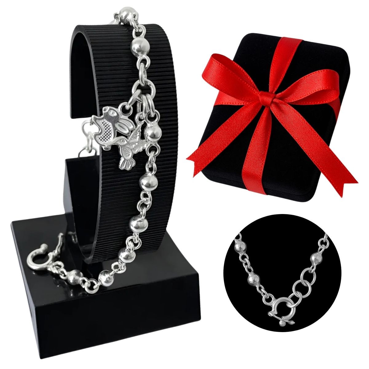 GENERICO - Pulsera Mujer Conejo Colibrí Plata 950 Regalo Novia Navidad Cumpleaños