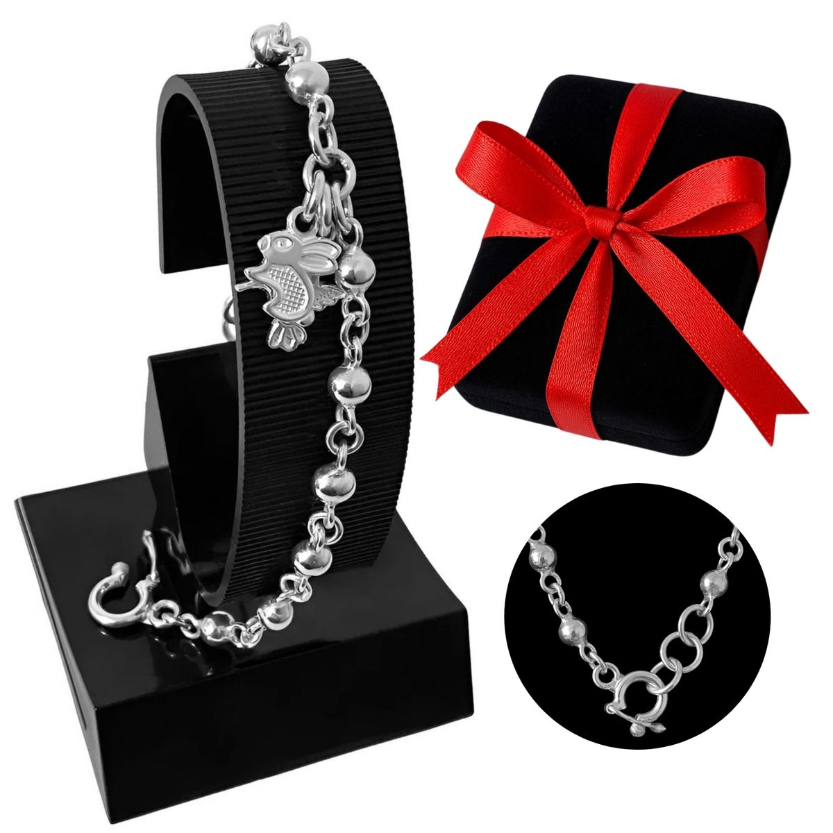 GENERICO - Pulsera Mujer Conejo Colibrí Plata 950 Regalo Novia Navidad Cumpleaños
