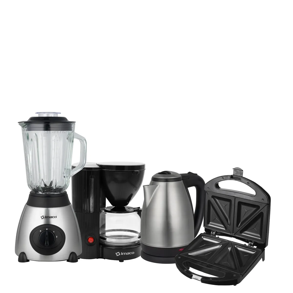 IMACO - Cuatricombo Licuadora + Hervidor + Cafetera + Sandwichera Imaco