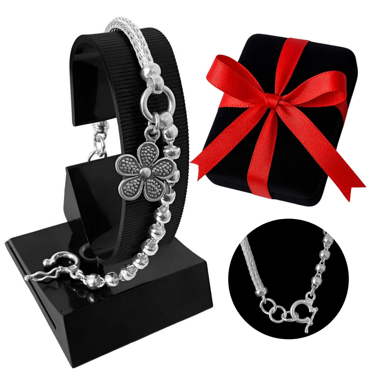 GENERICO - Pulsera Mujer Flor Plata 950 Bombita Regalo Novia Navidad Cumpleaños
