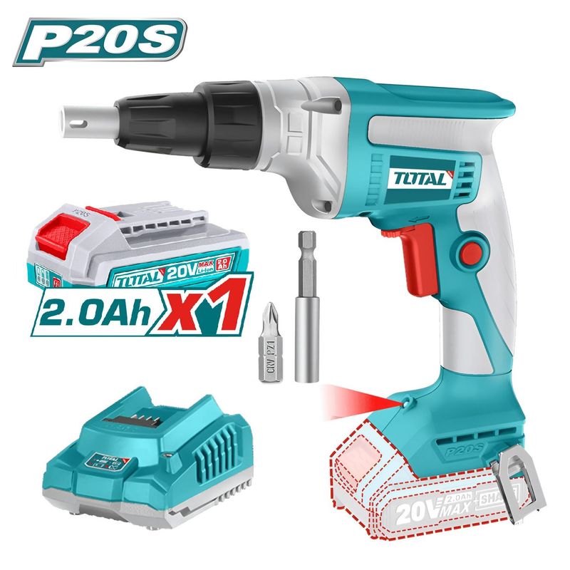 TOTAL TOOLS - Atornillador De Drywall 20v + Batería 2ah Y Cargador Total - TDSLI204200
