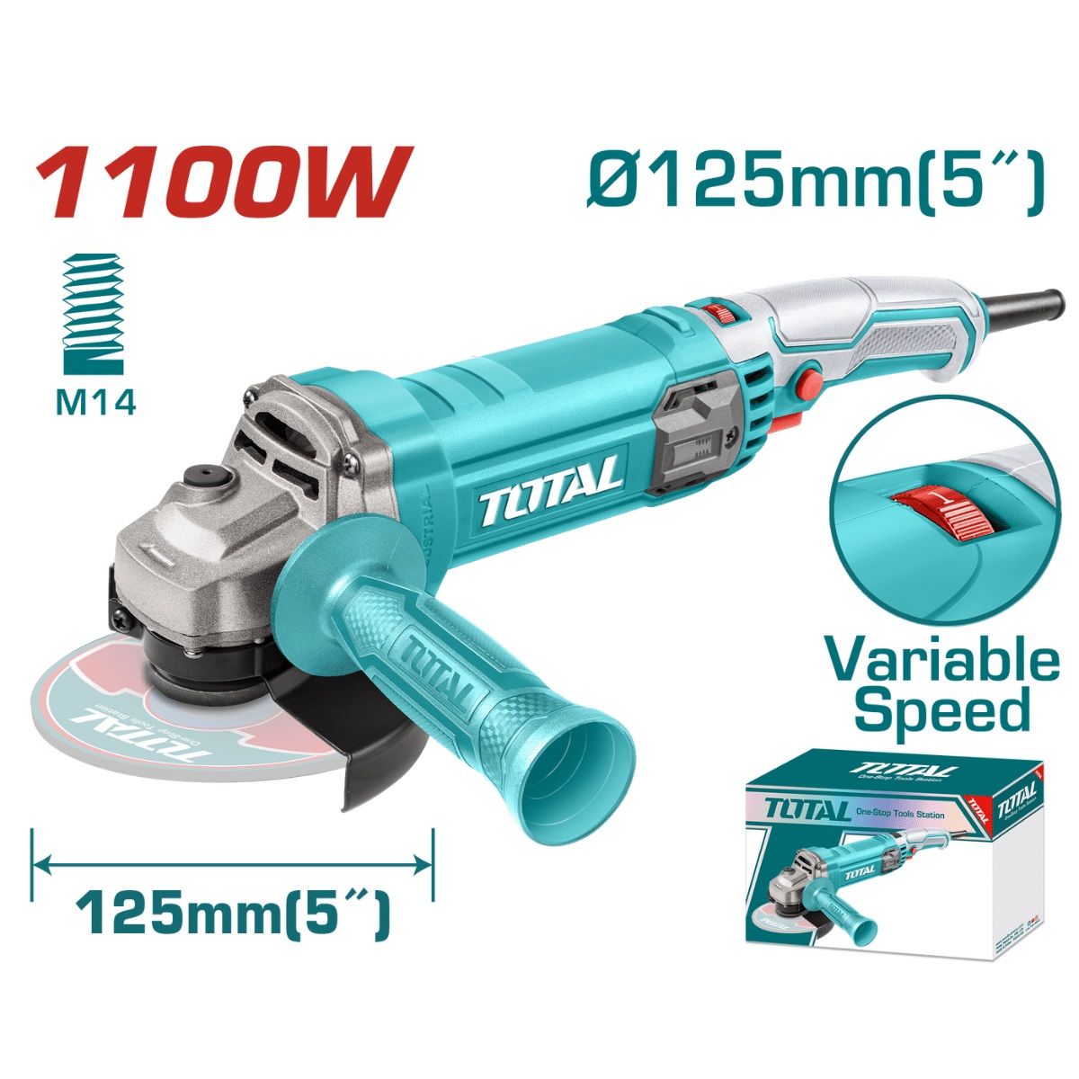 TOTAL TOOLS - Amoladora 5 Pulgadas 1100w Velocidad Variable – TG110125565