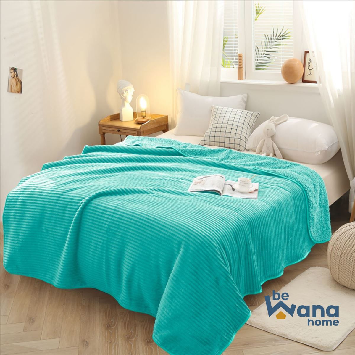 CASATEX - Manta Antialérgica Acalanada con Carnero Sherpa 2PLZ Turquesa