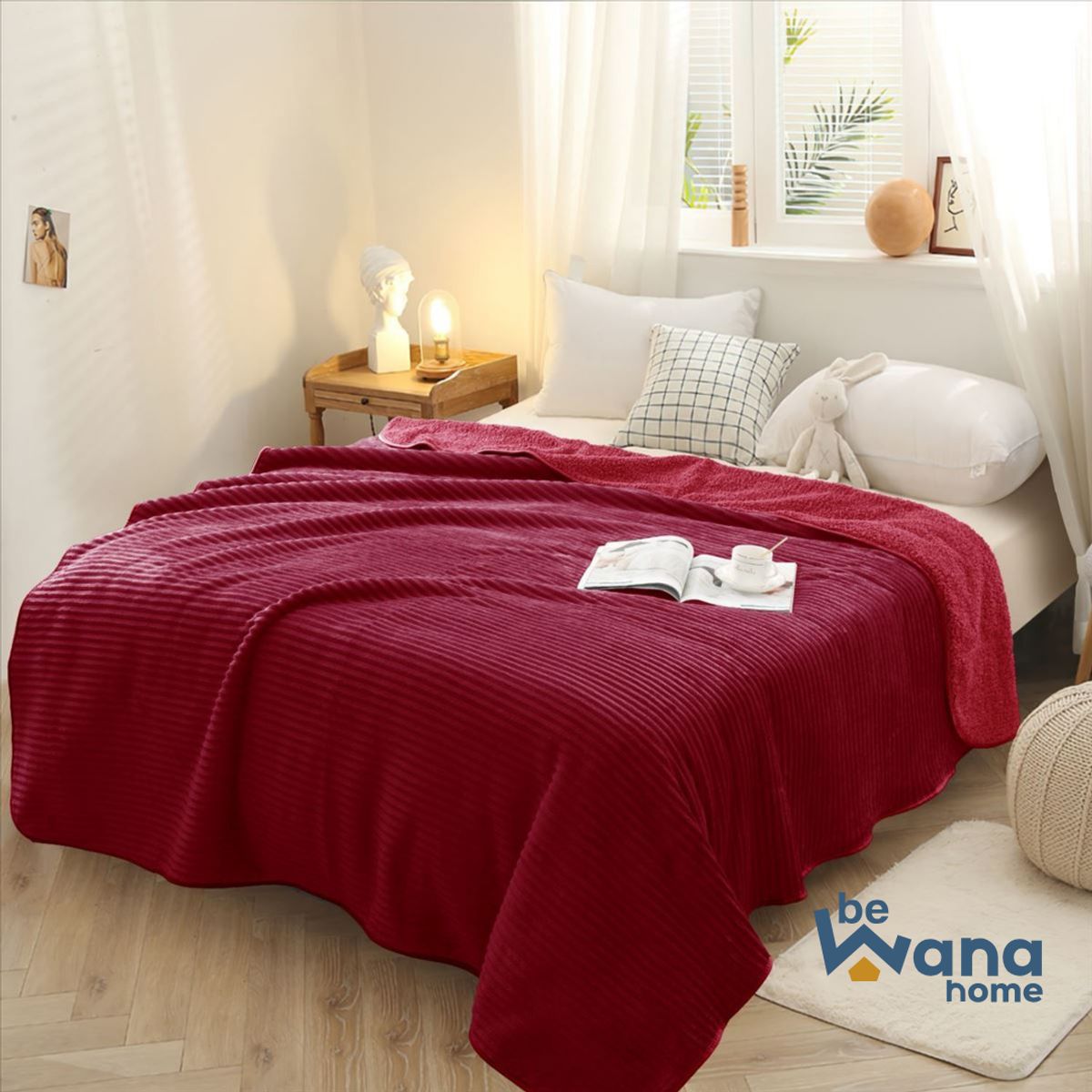 CASATEX - Manta Antialérgica Acalanada con Carnero Sherpa 2PLZ Vino