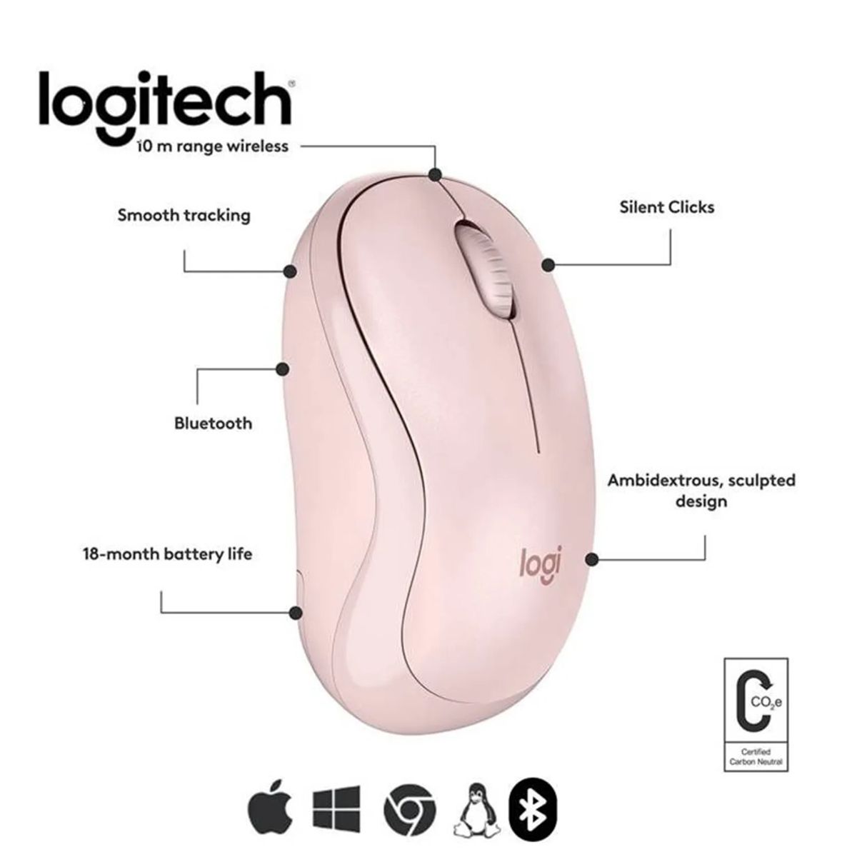 LOGITECH - MOUSE LOGITECH M240 SILENT WIRELESS BLUETOOTH ROSE