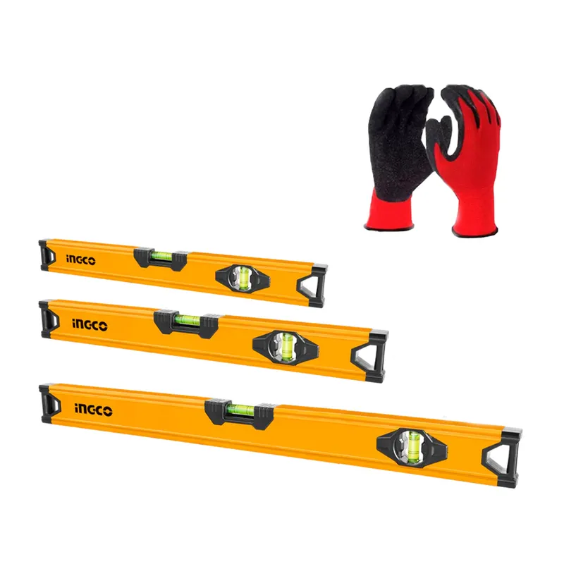 INGCO TOOLS - SET DE 3 NIVELES BURBUJA ALUMINIO 40 60 100 INGCO + GUANTES