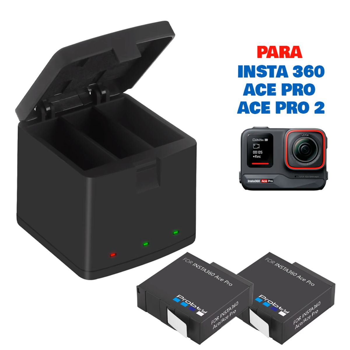GENERICO - Cargador y baterias 2200mAh para Insta360 ace pro ace pro2