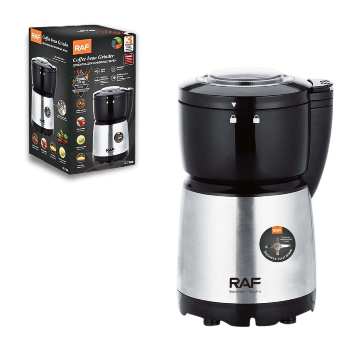 RAFF - Molinillo Eléctrico Para Café, Granos y Especias 4 Aspas 200W R7106