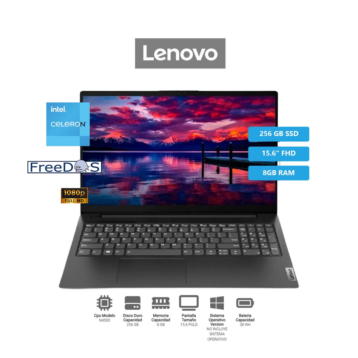 LENOVO - Laptop V15 G2 IJL 156 FHD TN Celeron N4500 11-28GHz 8GB DDR4-2933MHz 256GB SSD M2 FreeDos