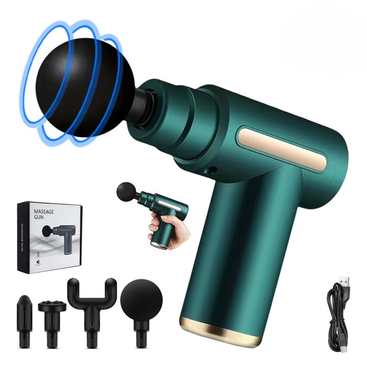 MASSAGE GUNS - Masajeador Corporal Portátil Verde 6 Niveles de Intensidad