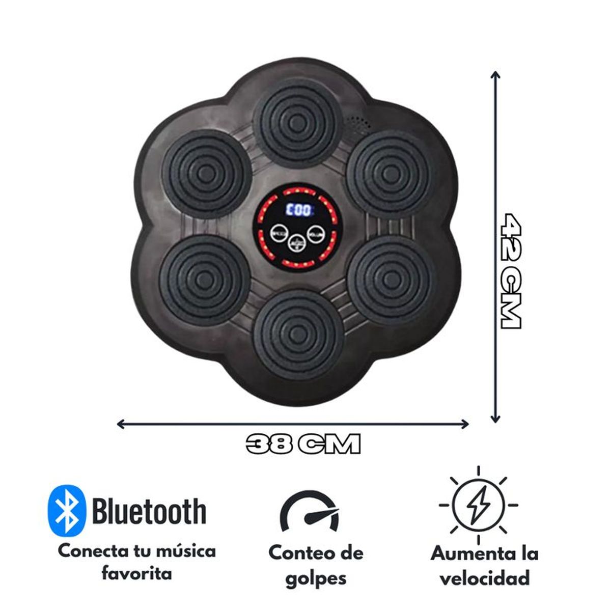 MASTERFIT - MAQUINA BOXEO 6 GOLPES BLUETOOTH MUSICAL LED