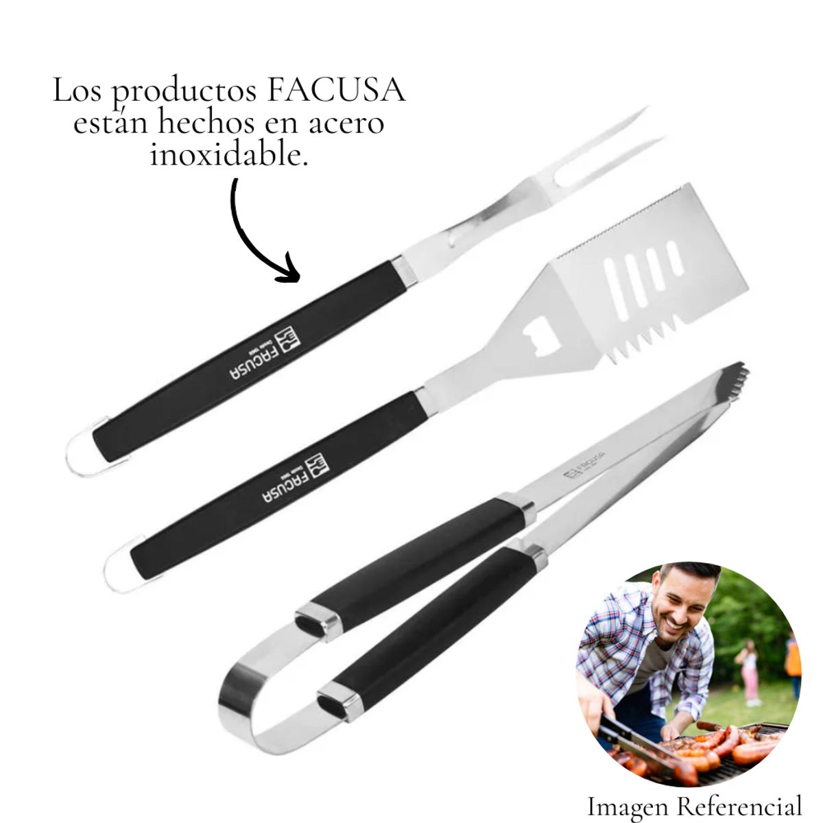 FACUSA - Juego de Utensilios BBQ Facusa 3 piezas