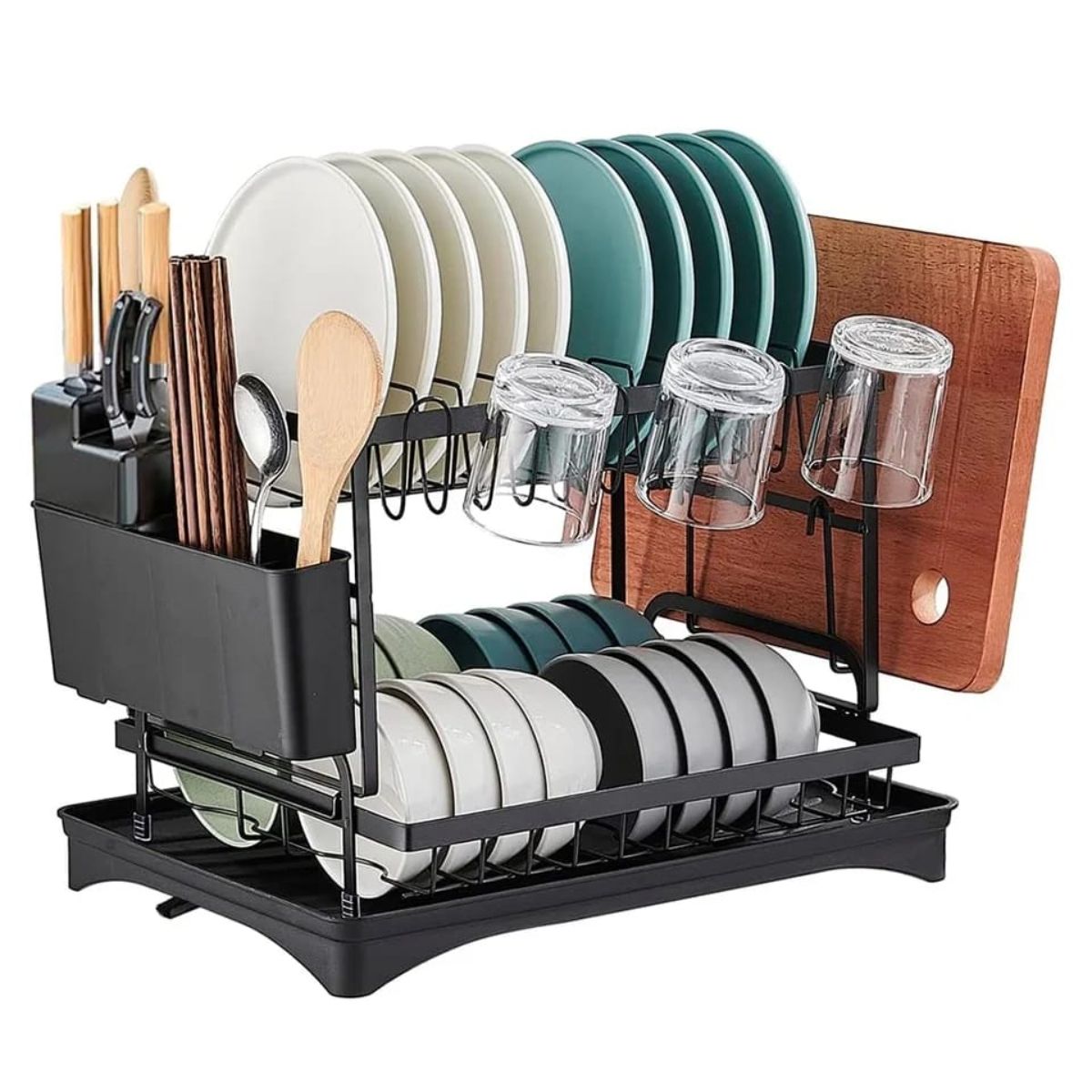 ELMEJORPRECIO - Escurridor De Platos 2 Niveles Con Drenaje Modelo Mia Negro