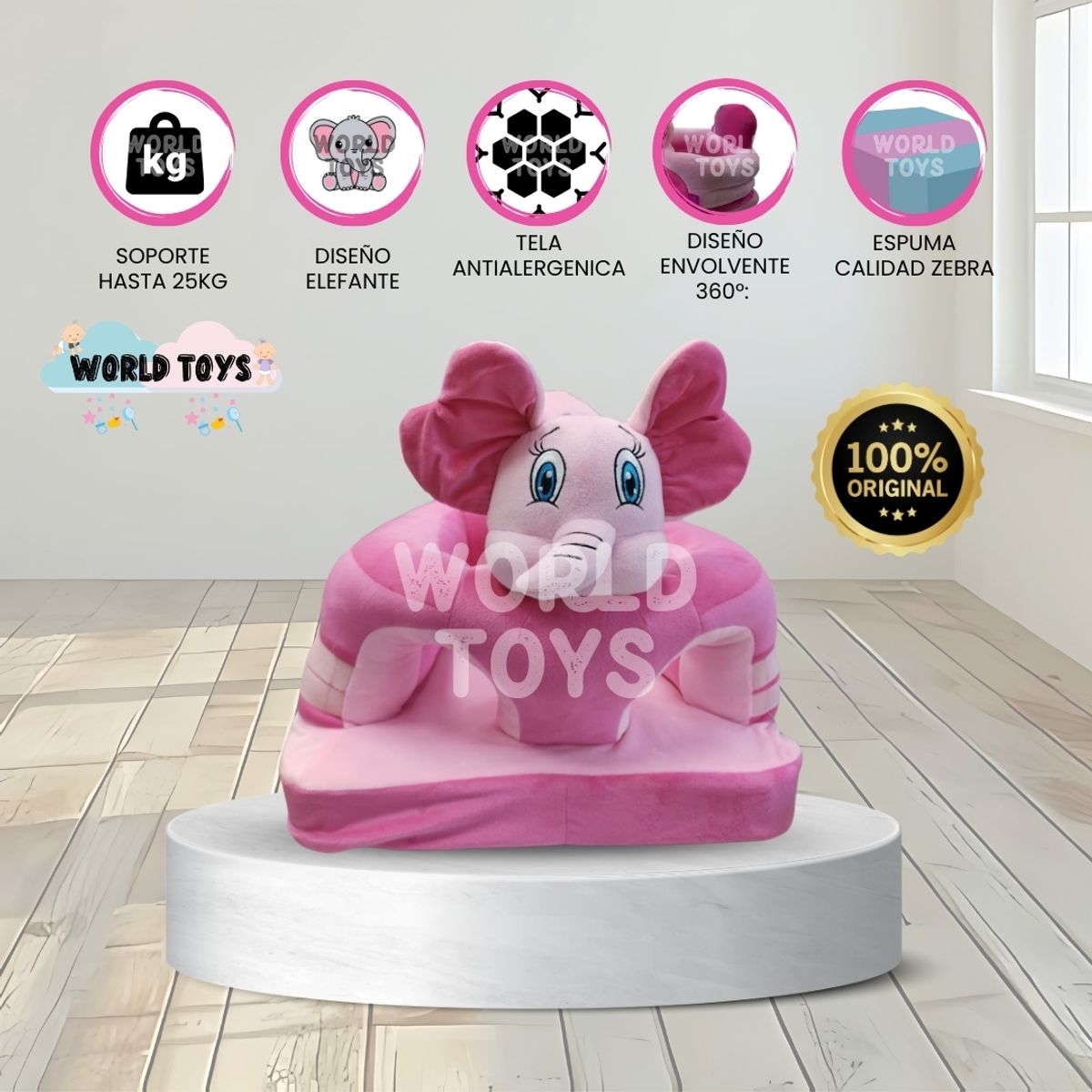 BABY - Asiento de Apoyo para Bebés «ELEPHANT» Animal Pink