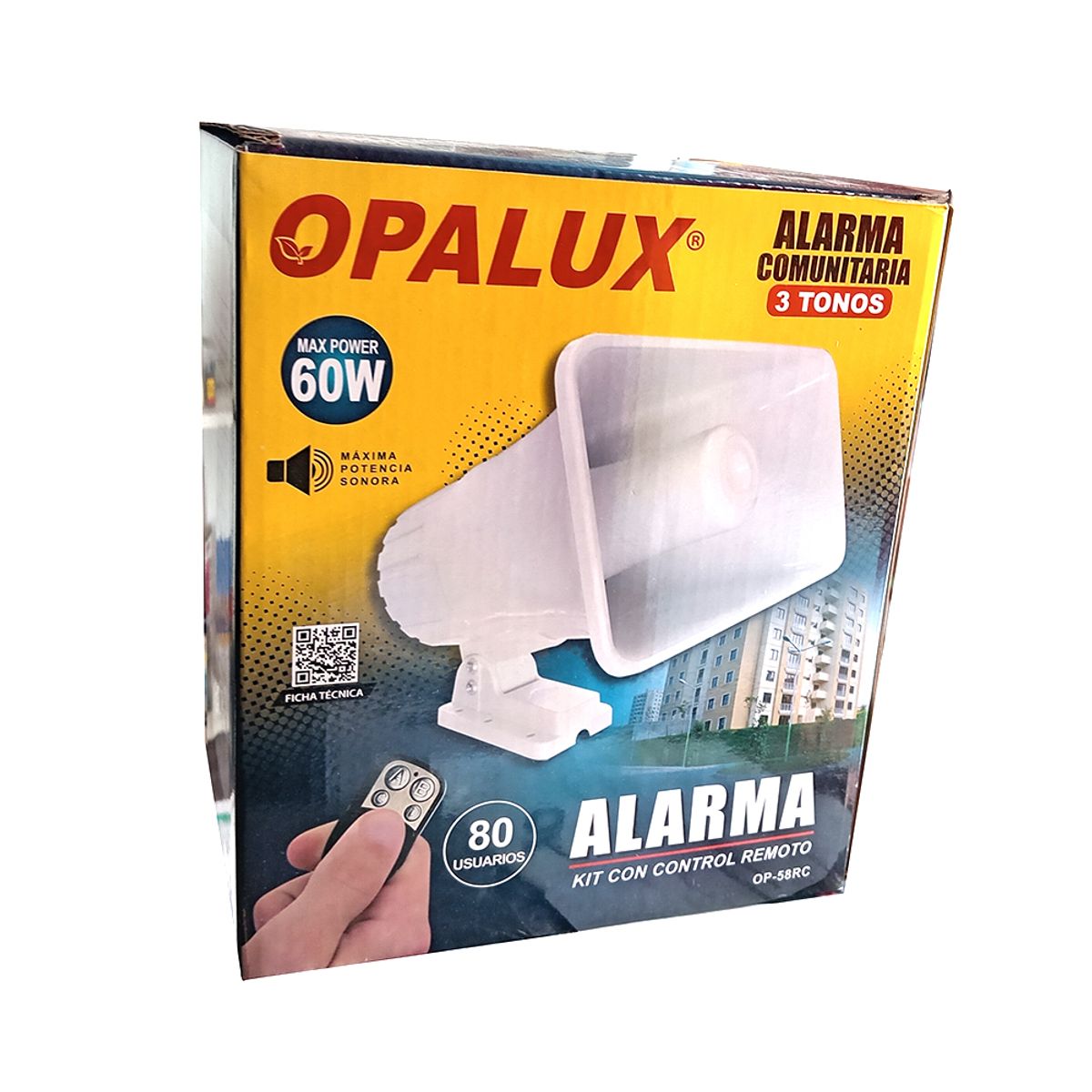 OPALUX - SIRENA INALAMBRICA 60W ALARMA COMUNITARIA CON CONTROL REMOTO OPALUX