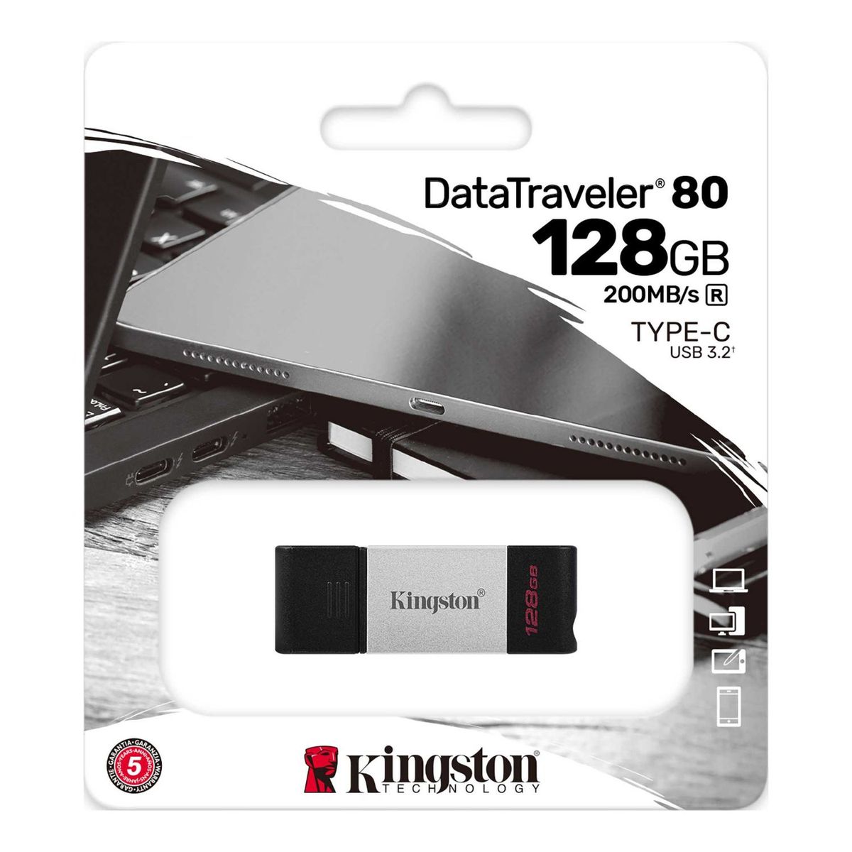 KINGSTON - Memoria USB-C DT80 128GB 200MBS