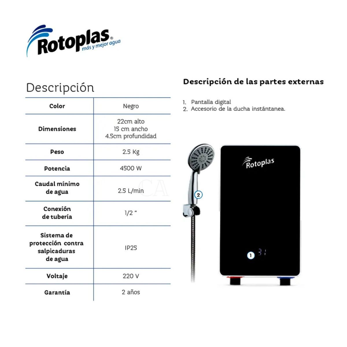 ROTOPLAS - Rapiducha de Agua Eléctrico Digital Rotoplas